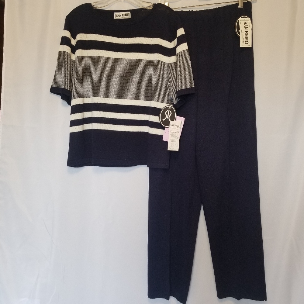 Vintage San Remo by Laura Navy Knit Pant Set - Picture 2 of 11